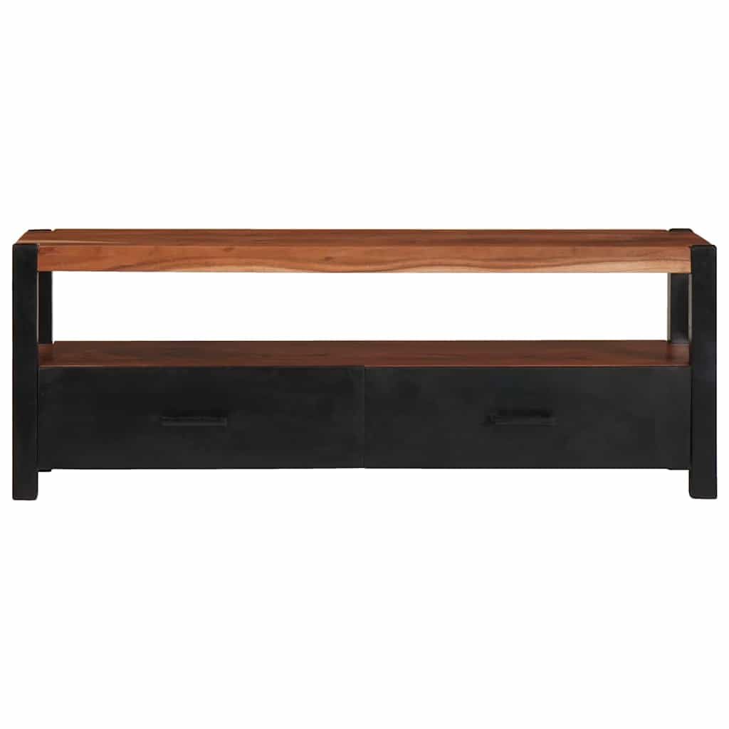 Meble medialne Lowboard brązowa 110 x 30 x 40 cm lite drewno akacjowe szafka pod telewizor z regałem i szufladami do salonu, kina domowego, miejsce do przechowywania i półka na regał Hifi