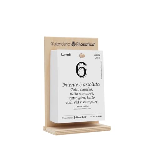 Il Calendario Filosofico 2026 Con Supporto In Legno, Formato A6 10X14 Cm, Il Primo E L'Originale Calendario Da Tavolo Con 365 Giorni Di Frasi Filosofi
