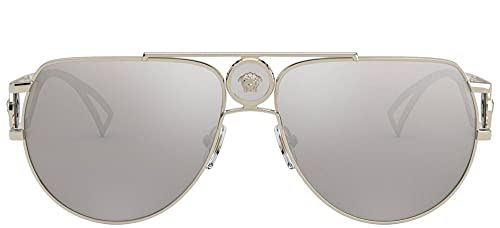 Versace VE 2225 12526G Pale Gold Metal Aviator Sunglasses Silver Mirror Lens2