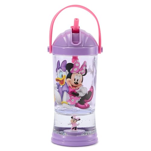 Disney Store Official Gobelet Minnie et Daisy avec paille et base boule à neige pailletée, paille rabattable et anse de transport, 19 cm, contenance de 310...