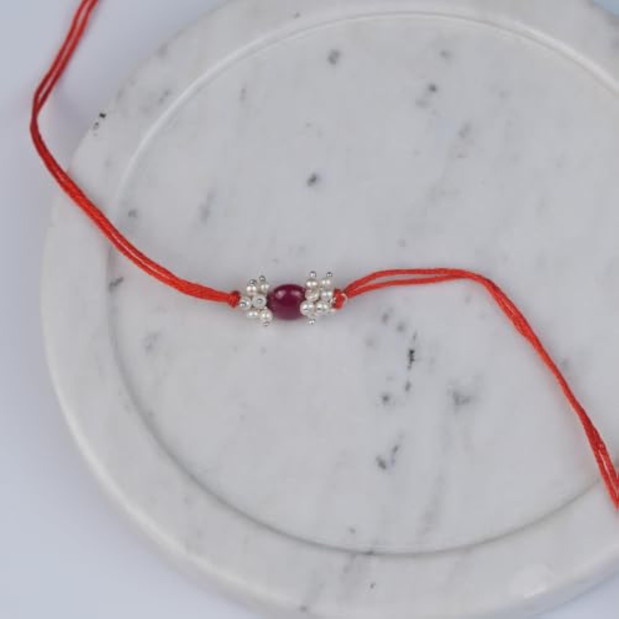 925 Sterling Silver Red Gemstone Rakhi for Brother, Handcrafted