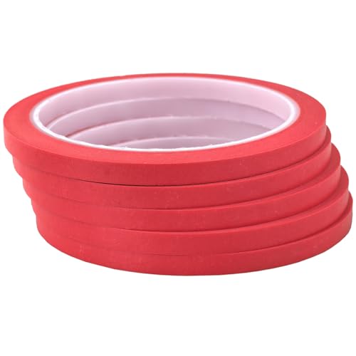 Jinbing Washi Paper Masking Tape Art Tape For Diy Nail Arts Drawing Pattern Making Painters Tape 1/4 Inch X 27 Yard 5Rolls (Red)