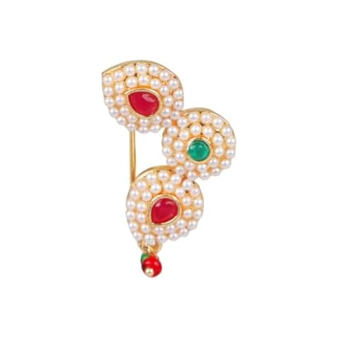 Efulgenz Kundan Faux Pearl Clip On Nose Ring Cover