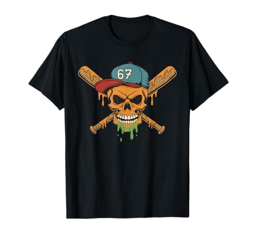 Six Seven 6 7 Baseball Skull Drip Halloween Horror Sports T-Shirt