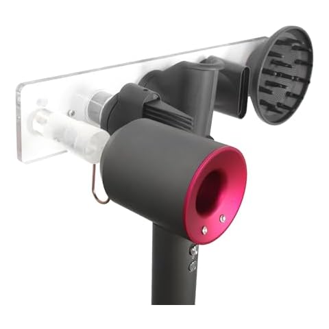 Floatant Wall Mount Hair Dryer Holder Compatible with Dyson Supersonic, Hair dryer holder, Acrylic Attachments Organizer with Hooks for Accessories Nozzles, Wide-Tooth Comb, Diffuser (Transparent) Cover