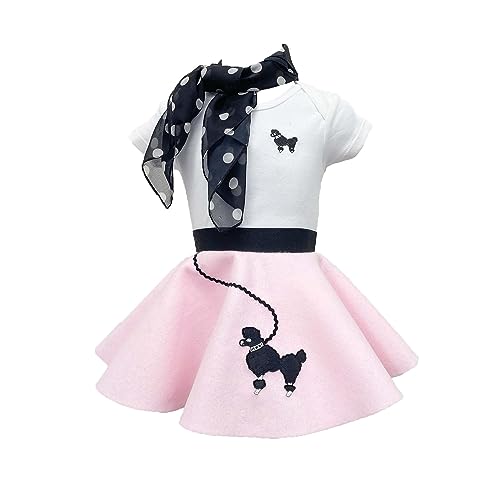 1950s Baby Infant 3 Piece Poodle Skirt Costume Outfit, Light Pink PD, 12M