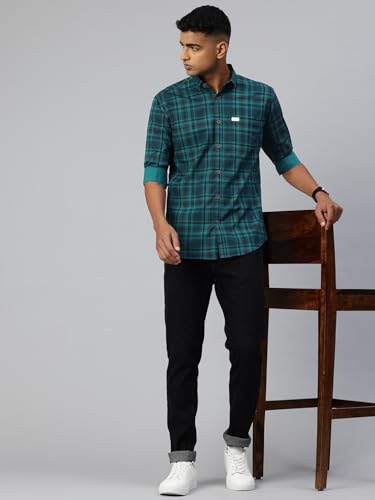 Image of Majestic Man Men Comfort Slim Fit Opaque Checked Pure Cotton Casual Shirt