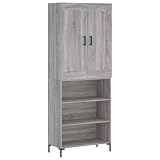 QJBSAVVA Armadio Highboard grigio Sonoma, 69,5 x 34 x 180 cm, in legno, con piedini in metallo e ante, moderna libreria multiuso per soggiorno, corridoio e ufficio
