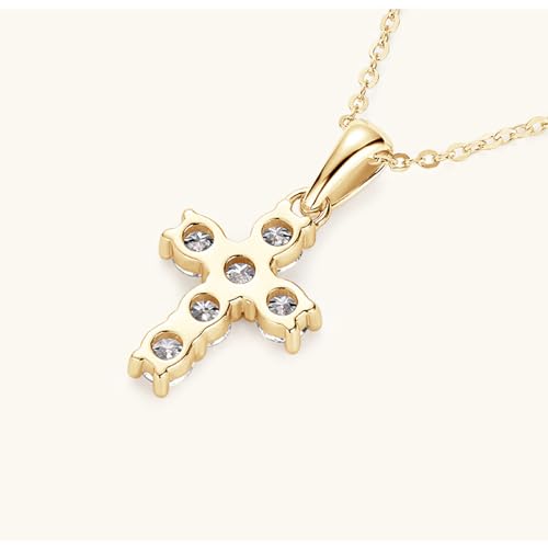 14K Gold Over S925 Silver Vintage Cross Necklace for Women, 0.6ct VVS1 Round Cut D-color Diamond, Ideal Present for Your Loved One(Chain Length: 15.75+1.97 ")4