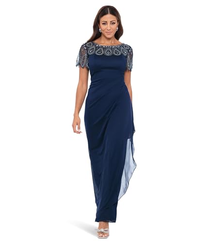 Amazon.com: Xscape Long Sheer Matte Jersey Beaded Yoke Rouch Navy 18 :  Clothing, Shoes & Jewelry