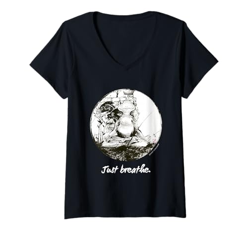 Image of Women's Frog Zen Yoga Just Breath Meditation Art Ink V-Neck T-Shirt