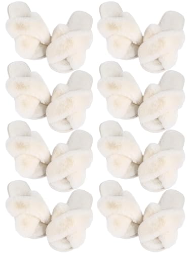Liitrsh 8 Pairs Women's Cross Band Slippers Fuzzy House Slippers Plush Furry Bridesmaid Shoes Open Toe Soft Warm Shoes