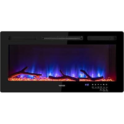 VEVOR Electric Fireplace, 36-inch Recessed and Wall Mounted, Fit for 2 x 4 and 2 x 6 Stud, Adjustable Flame Colors and Speed with Remote Control & Timer, 1500 W, Black