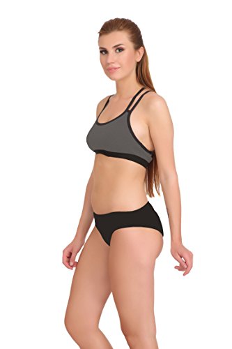 Image of Fashion Comfortz Sports Bra and Panty Set,Ladies Undergarments for Sports,Womens Girls Cotton Lycra Spandex,Bra and Panty Set,Sexy Lingerie,Regular Bra and Panty for Girls Sexy. Grey