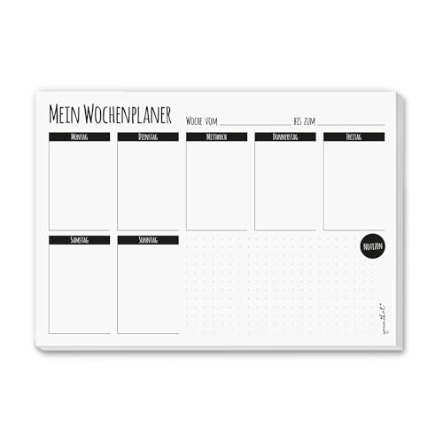 Wochen-Kalender Mein Wochen-Planer schlicht I DIN A5 I Notiz-Block Wochenplan Organizer I zum Abreißen in schwarz weiß I dv347