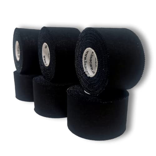 LisaCare Sport Tape, 6 Rolls 3.8 cm Wide, Black Sports Tapes, Football Tape, Athletic Tape, Strong Hold & Easy to Tear