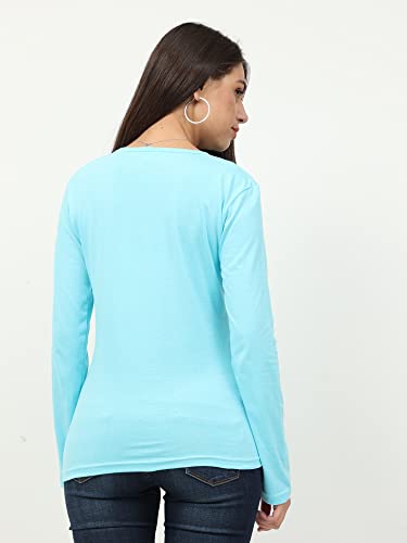 Image of FLEXIMAA Women's Cotton Plain V Neck Full Sleeve T-Shirt