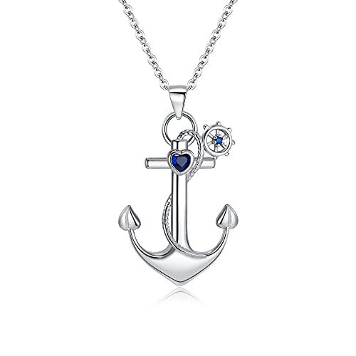 EleQueen Anchor Necklace, 925 Sterling Silver Anchor Pendant Sailor Necklace Nautical Jewelry for Women Girls Friends, Valentine's Day/Mother's Day/Christmas Jewelry Gift for Wife/Mom