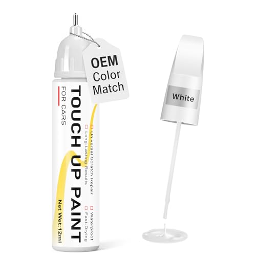 Pure White Touch Up Paint for cars, 2-in-1 Brush & Tip, 0.4 fl oz - Universal Car Scratch Repair Pen for Scratches & Scuffs, OEM Color Match, Quick-Dry & Long-Lasting