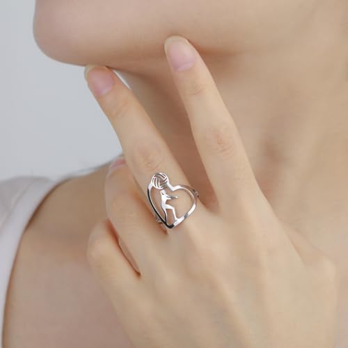 TEAMER Heart Volleyball Player Ring Dainty Resizable Volleyball Bump Player Ring Stainless Steel Sport Ball Jewelry For Team Athlete Coach Volleyball Lovers2