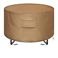 NEXCOVER Round Fire Pit Cover, Waterproof 600D Heavy Duty Cover Fits Round Outdoor Fire Pit or Table 52”D x 24” H, Fade & Weather Resistant