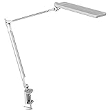 ☀FLEXIBLE ARMLÄNGE UND BEWEGUNGSRADIUS☀ Durch den drehbaren Lampenkopf und zwei flexible Lampenarme kann Man die Lampe in sämtliche Positionen bringen. Es ist sehr praktisch um den gesamten Schreibtisch wunderbar auzusleuchten.KLAPPBARE LAMPE mit KLEMMBEFESTIGUNG - Braucht also wenig Platz auf dem Tisch.