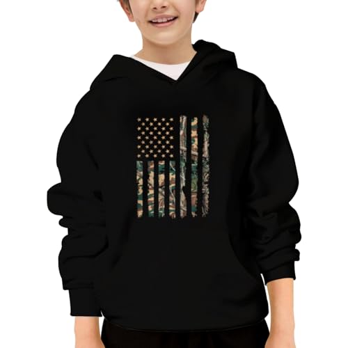 Vintage Camo American Flag USA Camouflage The Patriotic Hoodies for Teen Girls Boys Kangaroo Pocket Sweatshirt