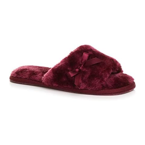 AJVANI Burgundy Fluffy Fur Lined Slippers Cover