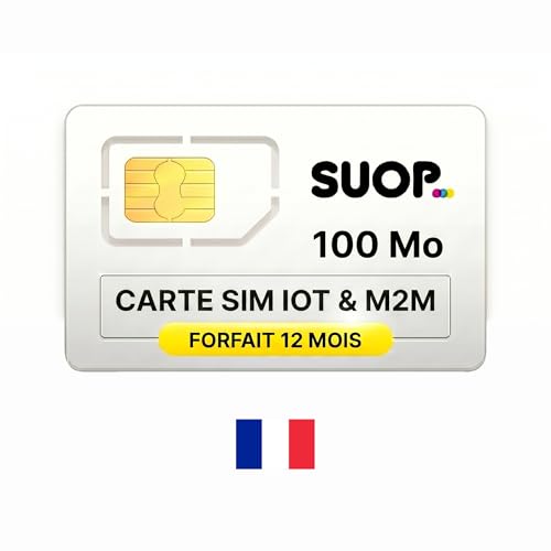 SUOP Carte SIM IoT & M2M | Forfait 12 Mois (100 Mo/Mois) | Prépayé avec paiement Unique annuel. sans Frais mensuels | Couverture européenne 4G...