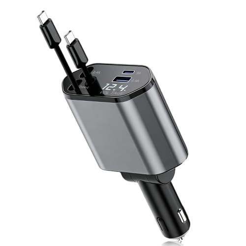 Image of 120W Retractable Car Charger, Fast Car Charger Adapter with Type-C Cables