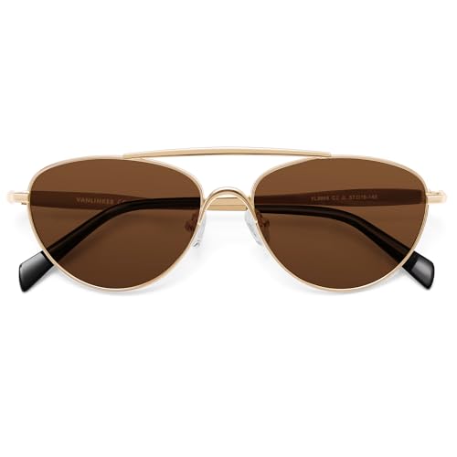 VANLINKER Polarized Trendy Aviator Metal Cat Eye Sunglasses for Women Men Retro Vintage Shades VL9868