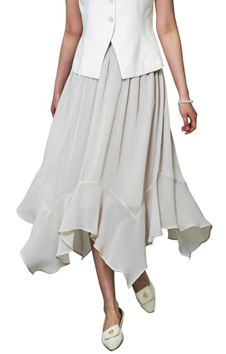 Women's Lightweight Chiffon Midi Skirt with Handkerchief Hem