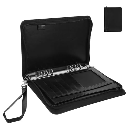 Carpeta de portafolios elegante de cuero PU negro y cremallera para profesionales de oficina