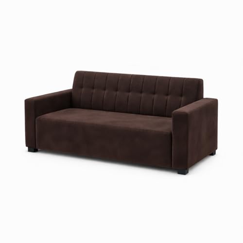 Image of FURNY Luxora 2 Seater Fabric Sofa Set (Dark Brown) with Velvet Finish | Durable Comfort | Ideal for Living Room. | Breathable material