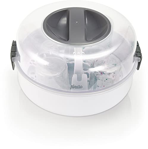 Alecto BW-04 - Esterilizador para microondas para hasta 4 biberones de 150 ml, extractores de leche, ollas, vasos y cubiertos, incluye pinzas para botellas, color blanco - imagen 2