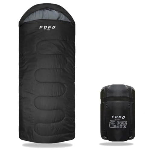 FOFO (フォフォ) 寝袋 シュラフ ワイド キャンプ 防災用 使用限界温度 -15℃ 枕付き (ブラック)（Amazon）