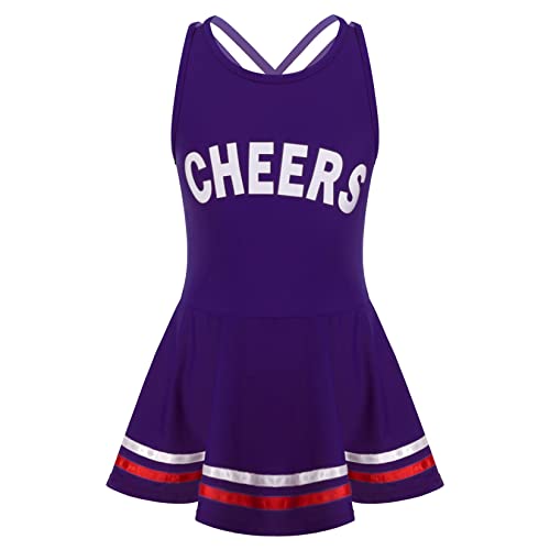 Jowowha Filles Uniforme de Pom-Pom Girl Costume de Performance High School Musical Cérémonie Déguisement Halloween Carnaval Robe de Pom-Pom Girl Robe Aynamique 6-14 Ans Violet A 6 Ans Cover