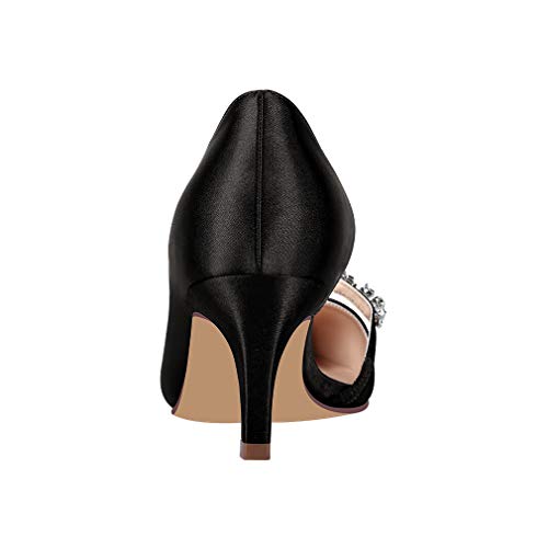 Image of ERIJUNOR Women Mid Kitten Heels Closed Pointy Toe D'Orsay Pumps Wedding Party Shoes