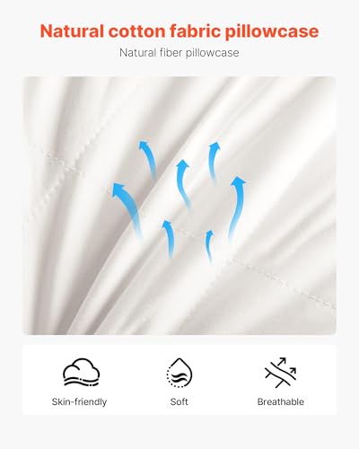 Image of VEVOR Bedding Bed Pillows for Sleeping Queen Size (White), Set of 2, Luxury Quality Hotel Pillows with Original Down Alternative Filling, Hotel Quality, Bedding for Back, Stomach or Side Sleepers