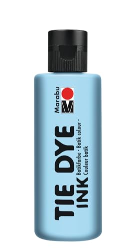Marabu TIE DYE INK pintura batik en azul pastel, 80 ml pintura al agua, vegana, pintura radiante para tejidos claros con hasta un 20% de fibras sintéticas, 17300004256