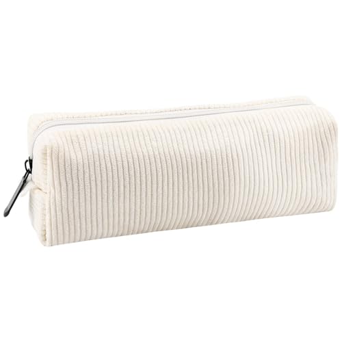 Fantasyon 1 Pièces Beige Trousse à Crayons en Velours Côtelé,Trousse De Maquillage,Trousse Scolaire Grande Capacité Multifonction pour Garçons et...