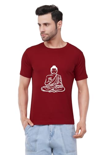 Image of Caseria Men's Cotton Printed T-Shirt -Buddha | 100% Cotton | Half Sleeves | Regular Fit | Printed | Round Neck | Graphic T Shirt