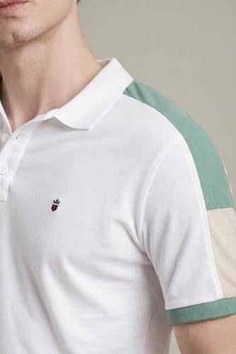 Image of Louis Philippe Men's Slim Fit Premium High-End Pique in Superior Cotton Cut & Sew Design Color Block Shoulder Half Sleeve Polo Tshirt