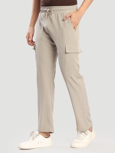 Image of BENE KLEED Men's Solid Polyester Cargo Trousers | Classic Style | Full Length | Straight Fit