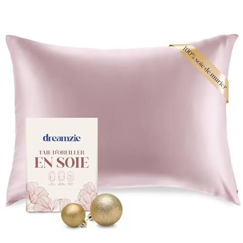 DREAMZIE Taie d Oreiller en Soie - 100% Soie Naturelle de mûrier - pour Les Cheveux et la Peau - 19 mm de Soie des Deux côtés - 1 unité - Lilas - 40x60 cm