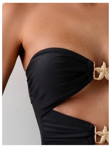 WDIRARA Women's Cut Out One Piece Swimsuit Strapless Bandeau Swimwear Bathing Suit4