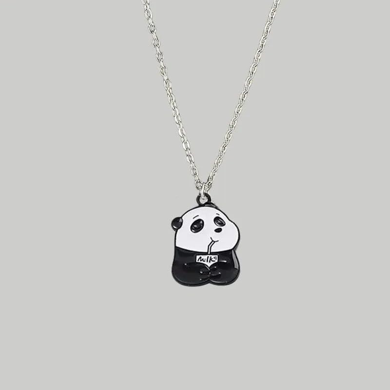 Pendentif Ours Panda Argent pour femme, collier médaillon dessin animé