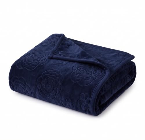 Image of BSB HOME 280 GSM Micromink Blanket, Premium Soft Warm Cozy Winter Blanket, Plush Double Bed Blanket, Ultra Soft Comfortable Bedding, Embossed Floral Design, 40 x 80 Inches (103 x 205 cm) - Deep Teal