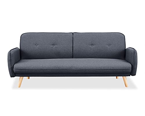 Home Detail Fabric Sofa Bed with Click Clack Sofabed Function 3 Seater Double Folding Guest Bed Settee in Grey, or Mustard Upholstered Fabric (Grey)