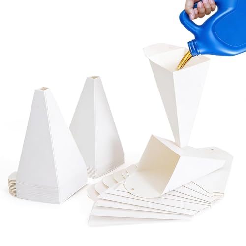 50 Pcs Foldable Paper Funnels Disposable Funnel for Motor Oil Filler 8 oz